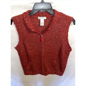 Orvis Women’s Sweater Vest Size Small Red Ramie Blend Full Zip Outdoors Cozy
